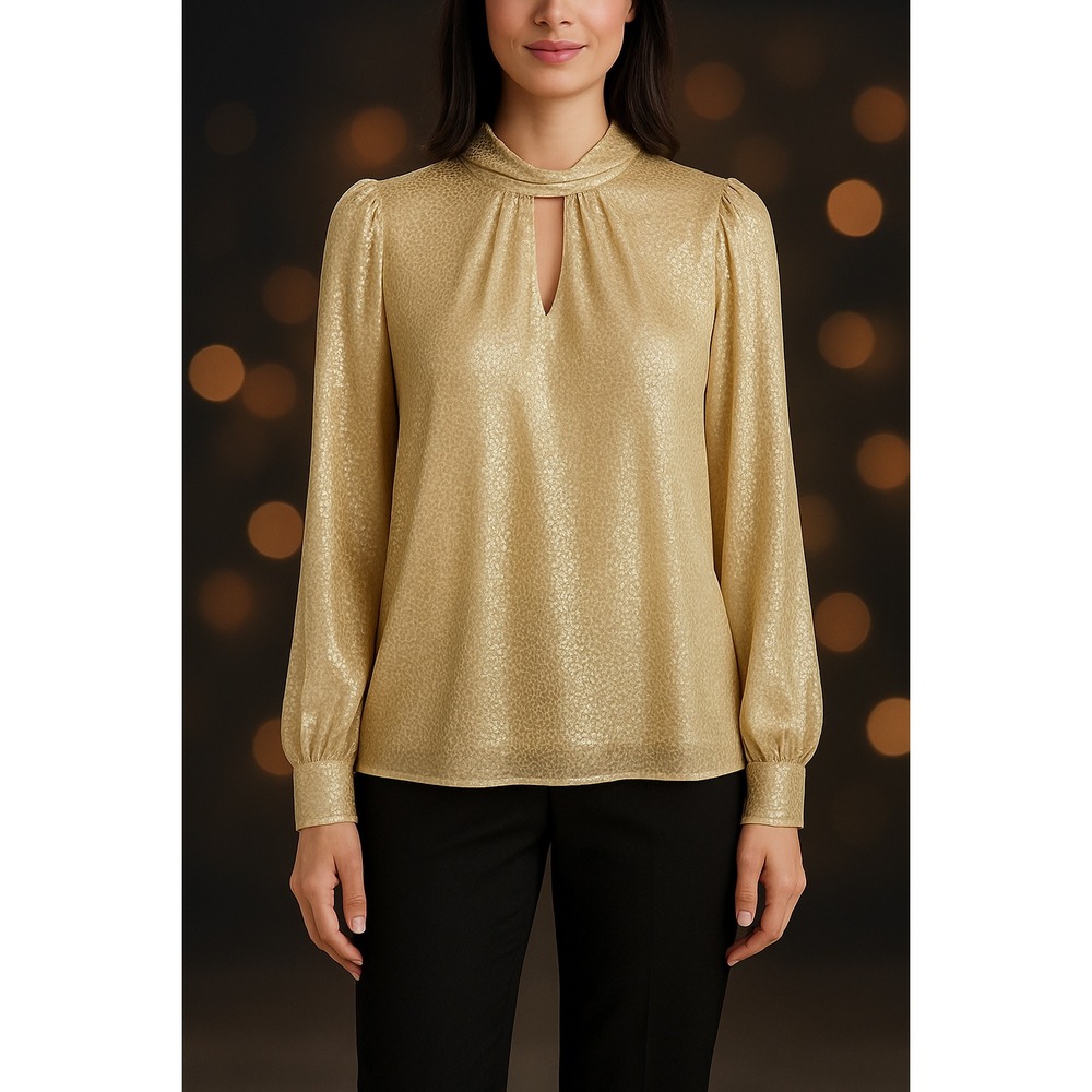 Skies Are Blue by Avara Gold Metallic Blouse – Size M, NWT‎